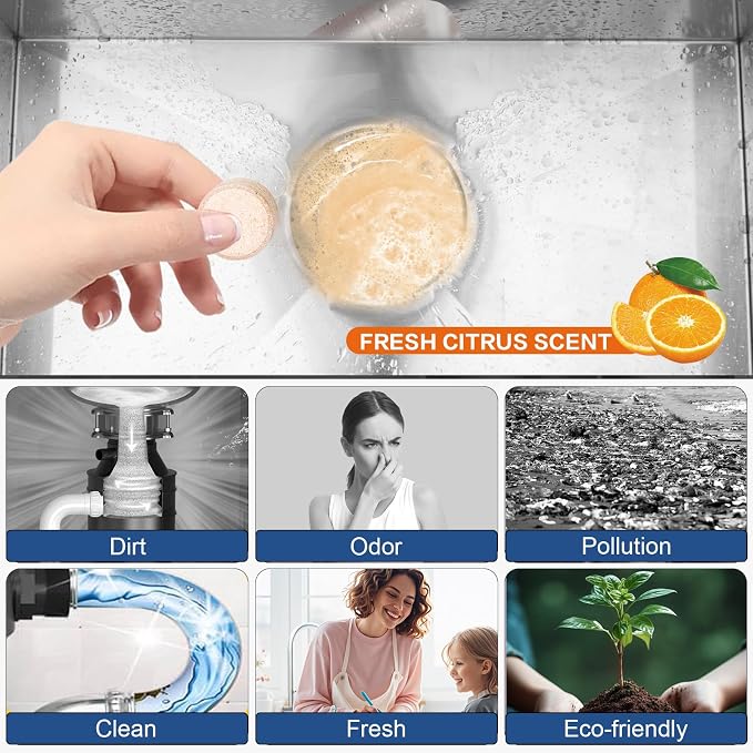 30 Pack Garbage Disposal Cleaner Tablets, Deodorizer, Foaming Sink Cleaner, Fresh Citrus Foaming Tablets for Garbage
