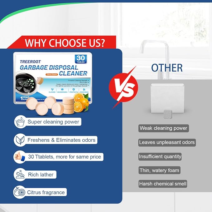 30 Pack Garbage Disposal Cleaner Tablets, Deodorizer, Foaming Sink Cleaner, Fresh Citrus Foaming Tablets for Garbage