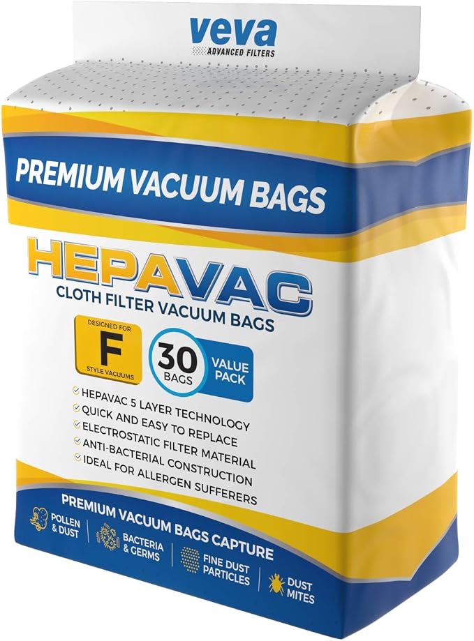 30 Pack HEPA Filter Bags Style F for Vacuum 204811, 204814, 205811, Avalir I, II, Sentria I, II, Ultimate G, Diamond
