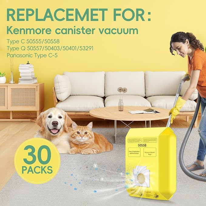 30 Pack Vacuum Cleaner Bags Fit for Canister Type C/Q 5055 50555 50557 50558 and Pana·sonic Type C-5 C-18, 200