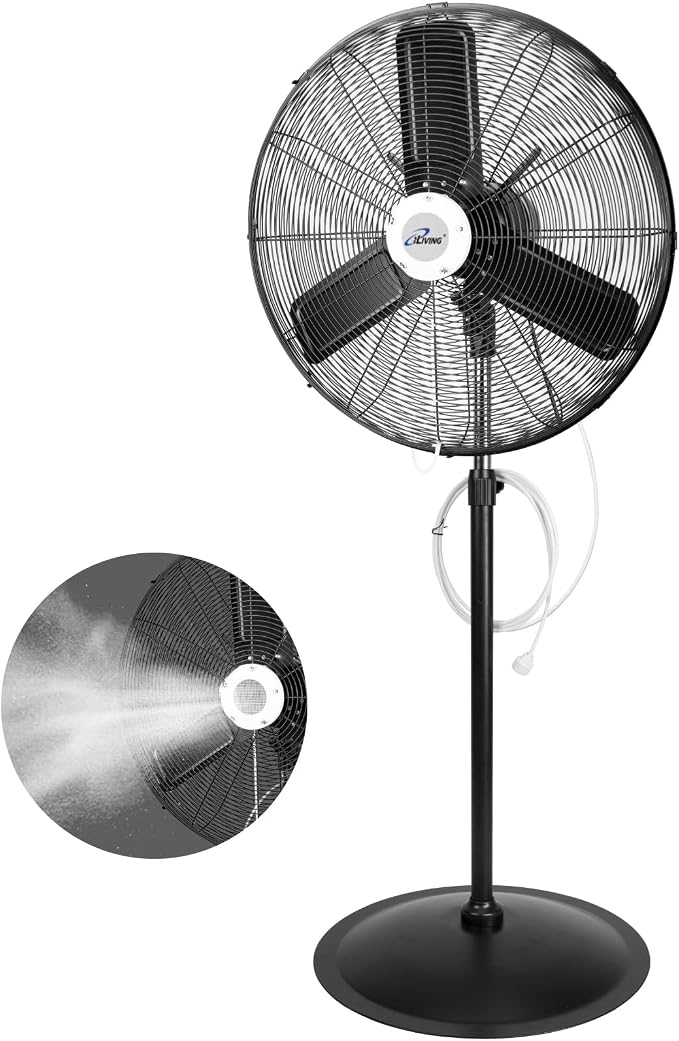30" Pedestal Outdoor Oscillating Fan with Misting kit - Shop, Greenhouse, Patio - 120V 1.8A 8400 CFM, product image