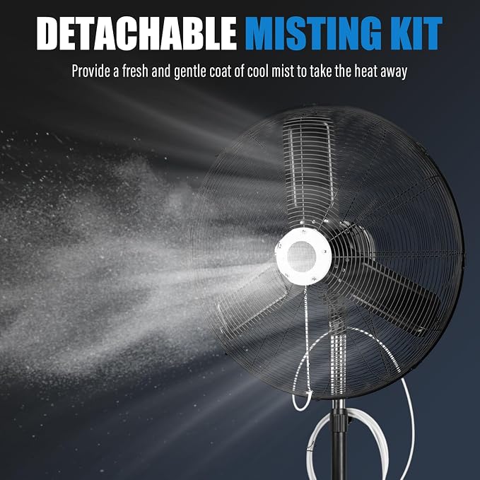 30" Pedestal Outdoor Oscillating Fan with Misting kit - Shop, Greenhouse, Patio - 120V 1.8A 8400 CFM, alternate product view