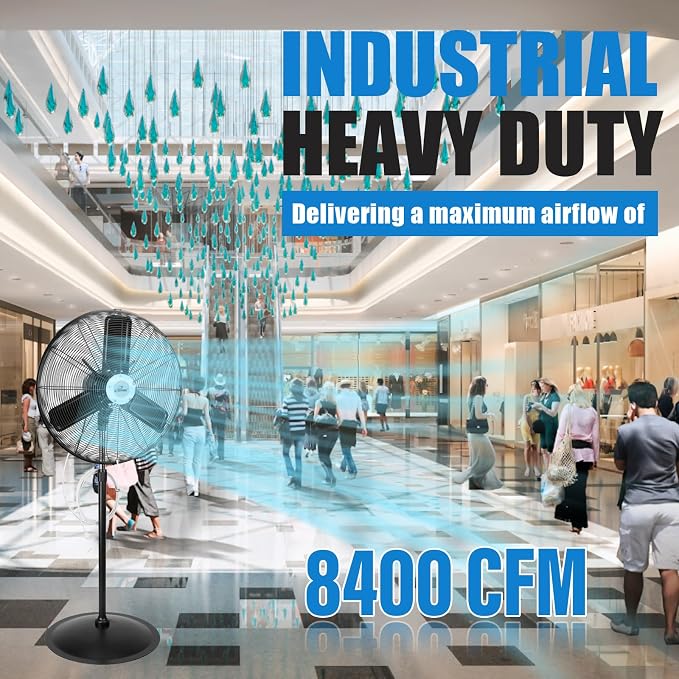 30" Pedestal Outdoor Oscillating Fan with Misting kit - Shop, Greenhouse, Patio - 120V 1.8A 8400 CFM, alternate product view