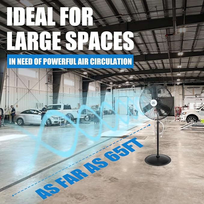 30" Pedestal Outdoor Oscillating Fan with Misting kit - Shop, Greenhouse, Patio - 120V 1.8A 8400 CFM, alternate product view