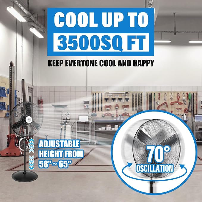 30" Pedestal Outdoor Oscillating Fan with Misting kit - Shop, Greenhouse, Patio - 120V 1.8A 8400 CFM, alternate product view