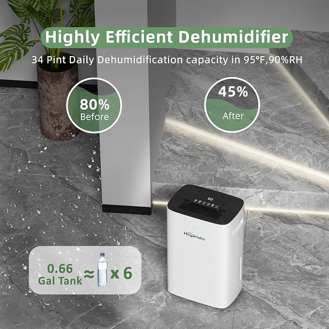 30 Pint Dehumidifiers for Home and Basements, with 3 Working Modes, Overflow Protection, and Auto Shut off Restart.