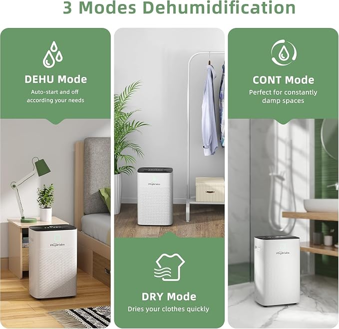 30 Pint Dehumidifiers for Home and Basements, with 3 Working Modes, Overflow Protection, and Auto Shut off Restart.