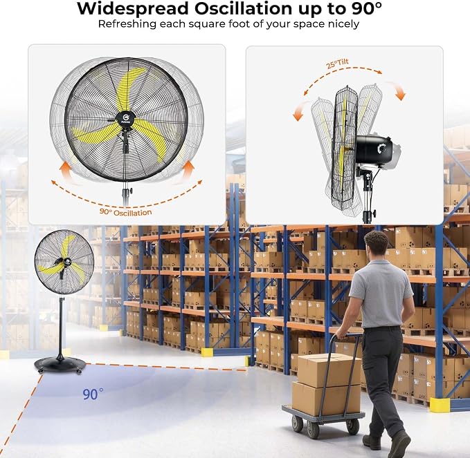 30" Quiet Industrial Oscillating Pedestal Fan-Brushless DC Motor,8800 CFM Heavy Duty Fan with Remote,Energy Efficient for
