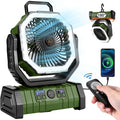 30000mAh Camping Fan with LED Lantern, Rechargeable Battery Operated Oscillating Fan with Remote & Hook, Portable Tent Fan