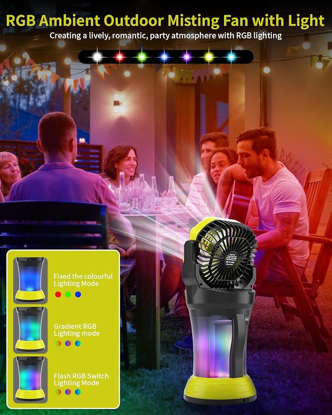 30000mAh Misting Fan Portable Battery Powered Fan with 2L Water Tank,Portable Mist Cooling Fans for Outdoor Camping Tent