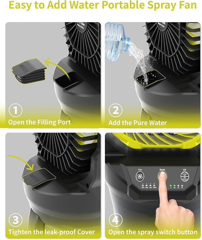 30000mAh Misting Fan Portable Battery Powered Fan with 2L Water Tank,Portable Mist Cooling Fans for Outdoor Camping Tent