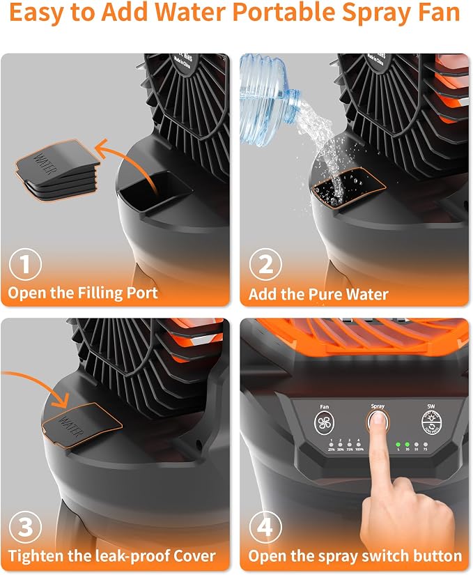 30000mAh Misting Fan Portable Battery Powered Fan with 2L Water Tank,Portable Mist Cooling Fans for Outdoor Camping Tent