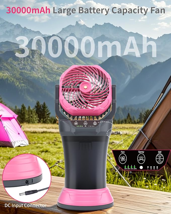 30000mAh Misting Fan Portable Battery Powered Fan with 2L Water Tank,Portable Mist Cooling Fans for Outdoor Camping