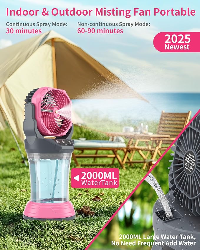 30000mAh Misting Fan Portable Battery Powered Fan with 2L Water Tank,Portable Mist Cooling Fans for Outdoor Camping