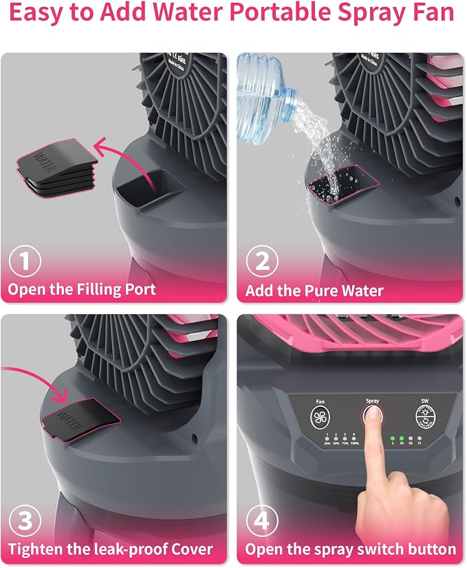 30000mAh Misting Fan Portable Battery Powered Fan with 2L Water Tank,Portable Mist Cooling Fans for Outdoor Camping