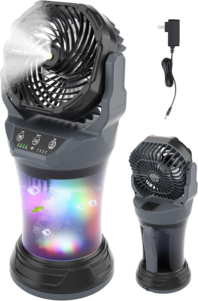 30000mAh Misting Fan Portable Battery Powered with 2L Water Tank-120°Auto Oscillating Floor Fan,4 Wind Speeds & Spray