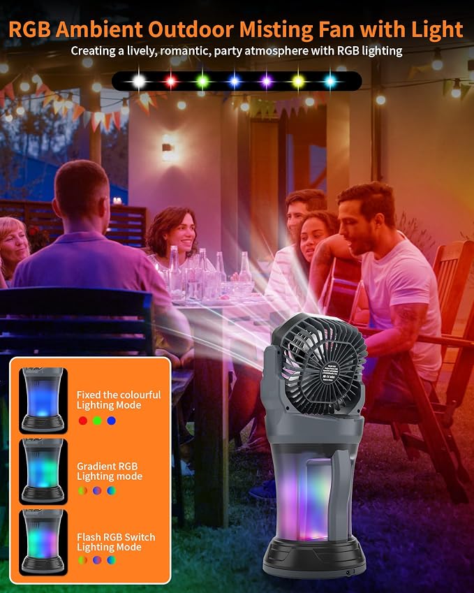 30000mAh Misting Fan Portable Battery Powered with 2L Water Tank-120°Auto Oscillating Floor Fan,4 Wind Speeds & Spray