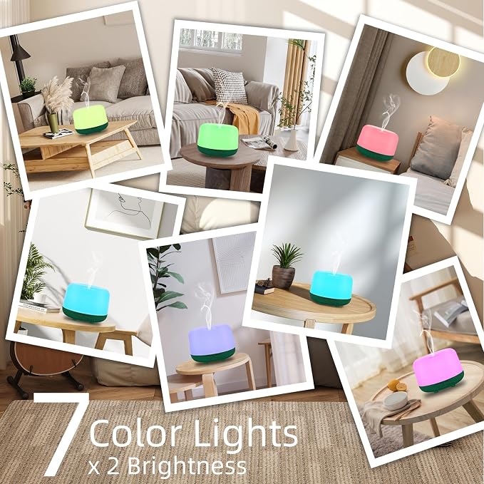 300ML Aromatherapy Diffuser for Home, Quiet Diffuser for Essential Oils with Remote Control, 7 LED Color Changing Light