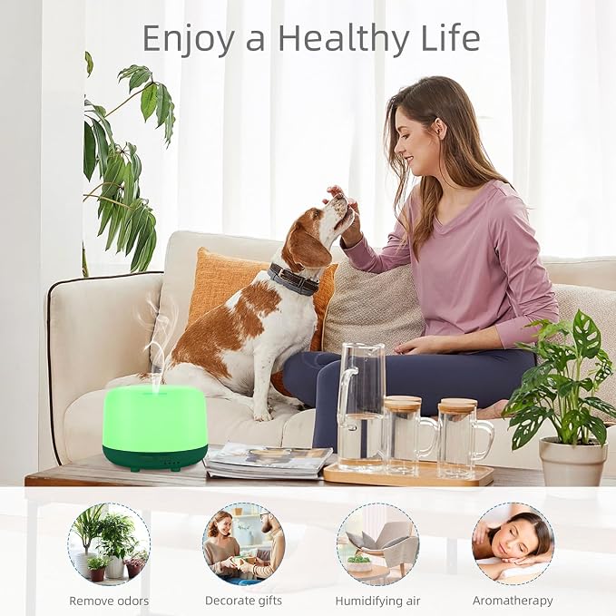 300ML Aromatherapy Diffuser for Home, Quiet Diffuser for Essential Oils with Remote Control, 7 LED Color Changing Light
