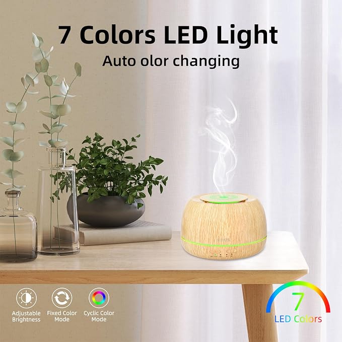 300ML Essential Oil Diffuser 8 Hours Run Time, Aromatherapy Diffuser with Remote Control,7-Color LED for Home, alternate