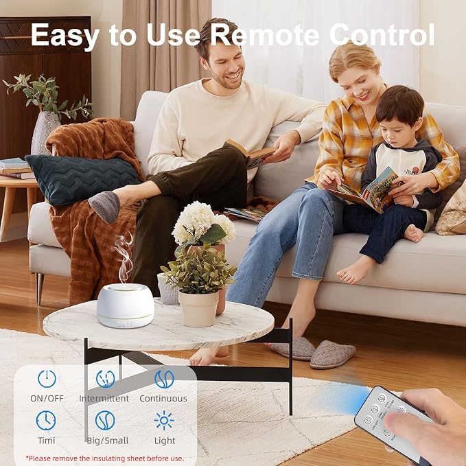 300ML Essential Oil Diffuser - 8 Hours Run Time, Aromatherapy Diffuser with Remote Control, 7-Color LED Lights for Home
