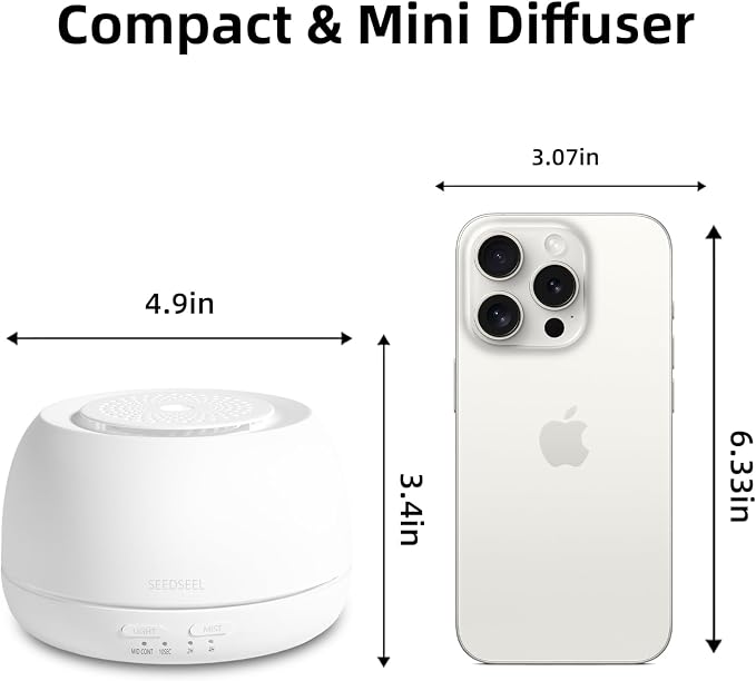 300ML Essential Oil Diffuser - 8 Hours Run Time, Aromatherapy Diffuser with Remote Control, 7-Color LED Lights for Home