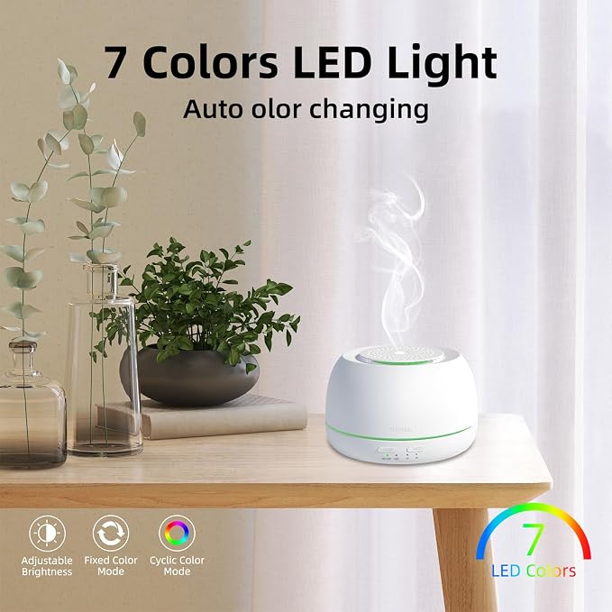 300ML Essential Oil Diffuser - 8 Hours Run Time, Aromatherapy Diffuser with Remote Control, 7-Color LED Lights for Home