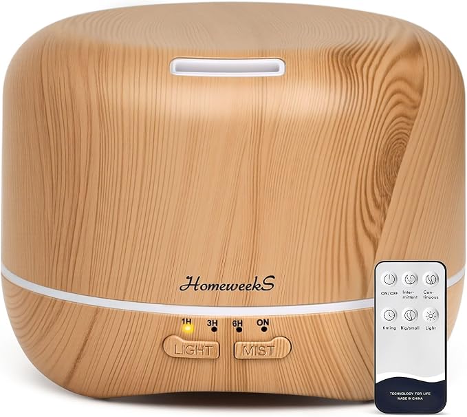 300ml Essential Oil Diffuser, Quiet Aromatherapy Mist Diffusers for Essential Oils, Wood Grain, Ultrasonic, Remote Control