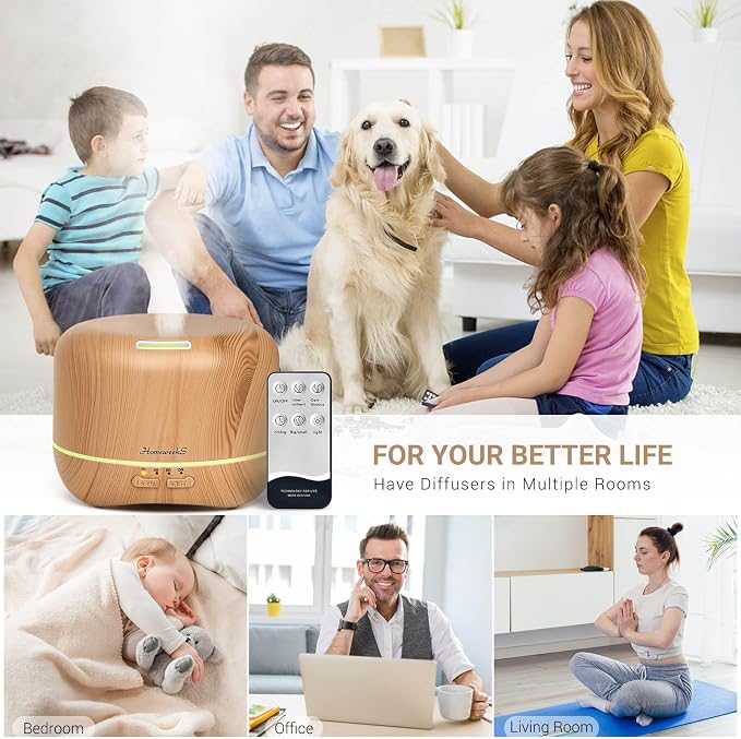 300ml Essential Oil Diffuser, Quiet Aromatherapy Mist Diffusers for Essential Oils, Wood Grain, Ultrasonic, Remote Control