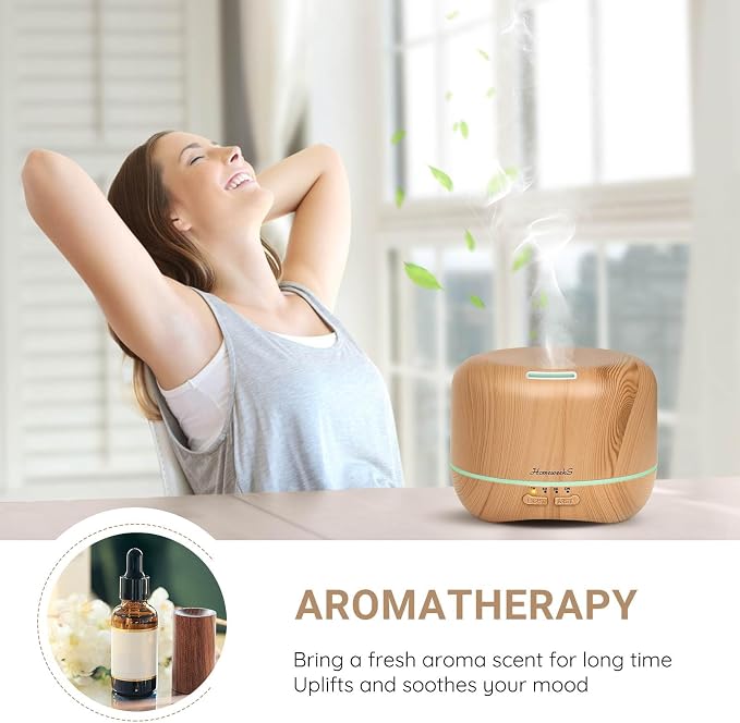 300ml Essential Oil Diffuser, Quiet Aromatherapy Mist Diffusers for Essential Oils, Wood Grain, Ultrasonic, Remote Control
