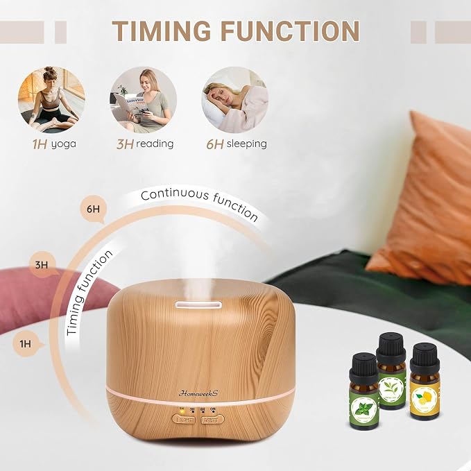 300ml Essential Oil Diffuser, Quiet Aromatherapy Mist Diffusers for Essential Oils, Wood Grain, Ultrasonic, Remote Control