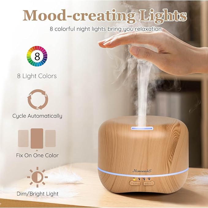 300ml Essential Oil Diffuser, Quiet Aromatherapy Mist Diffusers for Essential Oils, Wood Grain, Ultrasonic, Remote Control