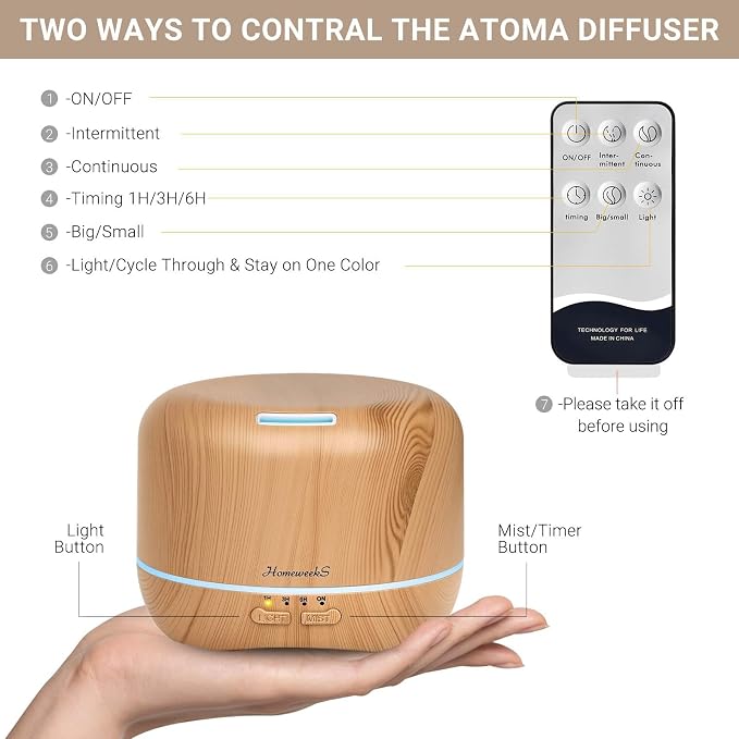 300ml Essential Oil Diffuser, Quiet Aromatherapy Mist Diffusers for Essential Oils, Wood Grain, Ultrasonic, Remote Control