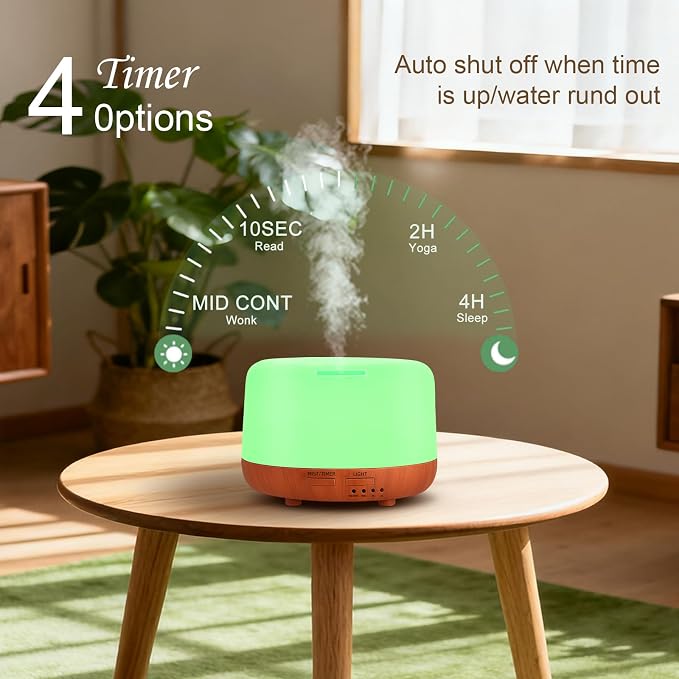 300ML Essential Oil Diffuser, Small Aromatherapy Diffuser with Remote, 7-Color LED Light, 4 Timer Settings, Safe Auto-Off