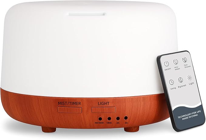 300ML Essential Oil Diffuser,Small Room Aromatherapy Diffuser, Quiet 8H Operation, 7-Color LED Light, 4 Timer, Remote