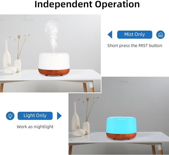 300ML Essential Oil Diffuser,Small Room Aromatherapy Diffuser, Quiet 8H Operation, 7-Color LED Light, 4 Timer, Remote