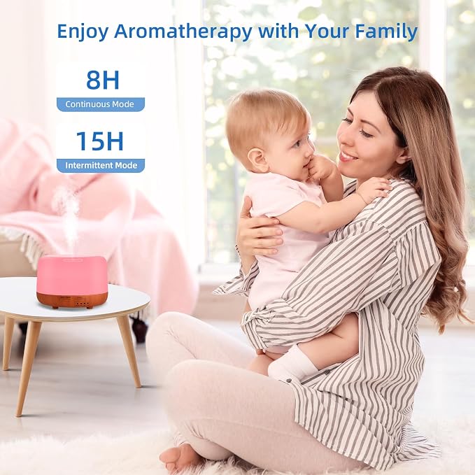 300ML Essential Oil Diffuser,Small Room Aromatherapy Diffuser, Quiet 8H Operation, 7-Color LED Light, 4 Timer, Remote