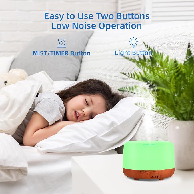 300ML Essential Oil Diffuser,Small Room Aromatherapy Diffuser, Quiet 8H Operation, 7-Color LED Light, 4 Timer, Remote