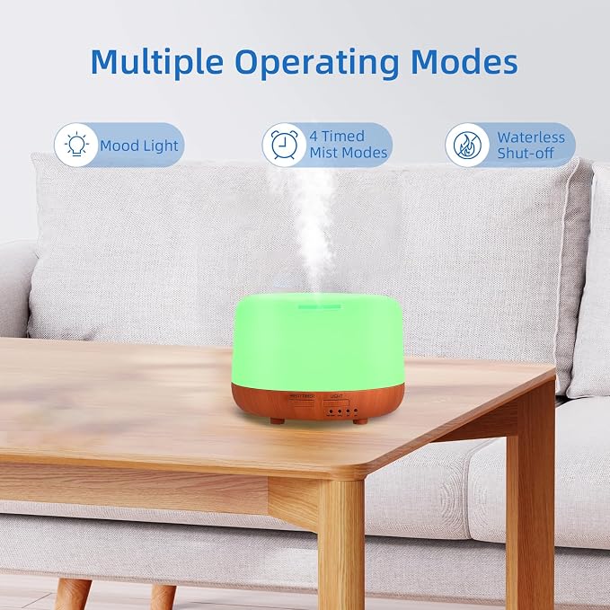 300ML Essential Oil Diffuser,Small Room Aromatherapy Diffuser, Quiet 8H Operation, 7-Color LED Light, 4 Timer, Remote