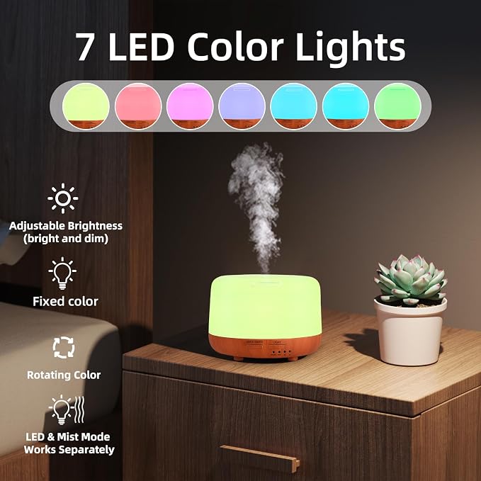 300ML Essential Oil Diffuser,Small Room Aromatherapy Diffuser, Quiet 8H Operation, 7-Color LED Light, 4 Timer, Remote