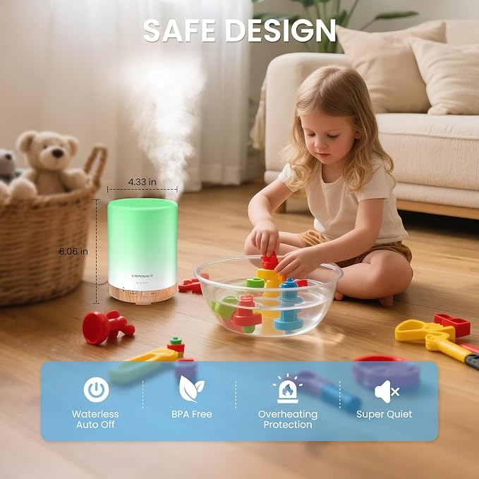 300ml Essential Oil Diffuser Ultrasonic Air Humidifier AUTO Shut Off Aromatherapy Scent Diffuser Night Light 7 Color Changing