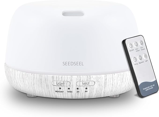 300ML Essential Oil Diffuser with Remote Control, Aromatherapy Diffuser with 7-Color Changing LED Light for Bedroom, Home