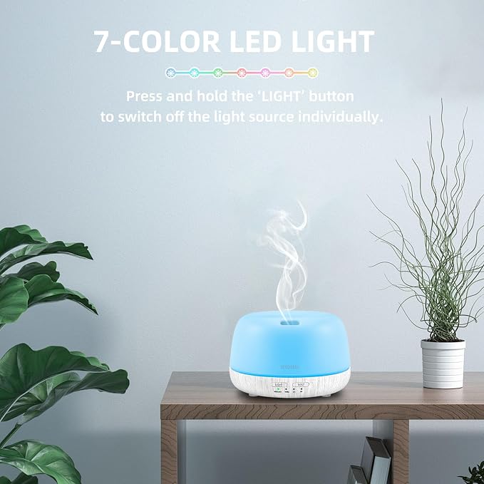 300ML Essential Oil Diffuser with Remote Control, Aromatherapy Diffuser with 7-Color Changing LED Light for Bedroom, Home