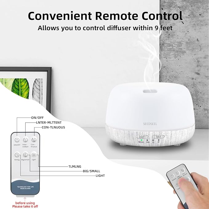 300ML Essential Oil Diffuser with Remote Control, Aromatherapy Diffuser with 7-Color Changing LED Light for Bedroom, Home