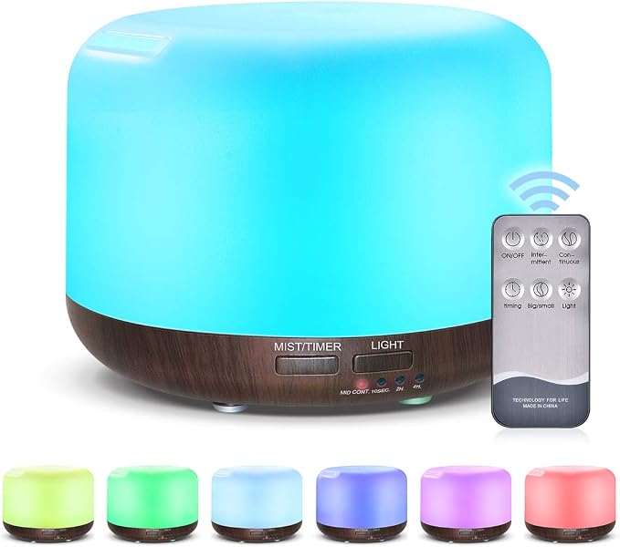 300ML Essential Oil Diffuser with Remote Control,Ultrasonic Aromatherapy Air Diffuser Humidifier,Aroma Diffuser with 7 LED