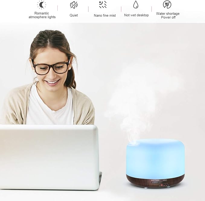 300ML Essential Oil Diffuser with Remote Control,Ultrasonic Aromatherapy Air Diffuser Humidifier,Aroma Diffuser with 7 LED