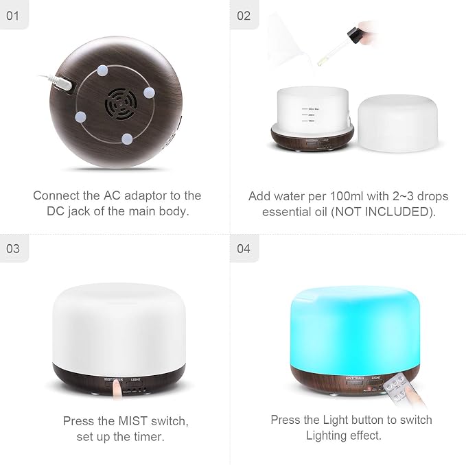 300ML Essential Oil Diffuser with Remote Control,Ultrasonic Aromatherapy Air Diffuser Humidifier,Aroma Diffuser with 7 LED