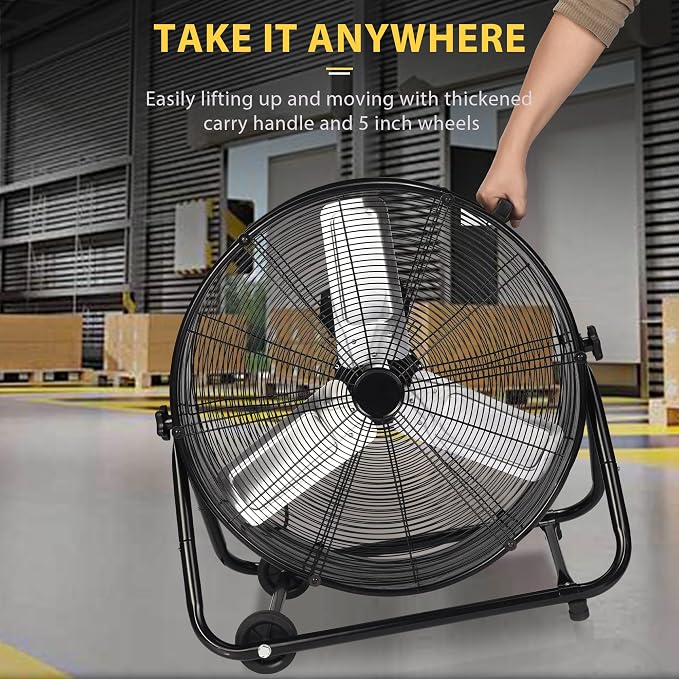 30Inch Industrial Drum Fan,14000CFM Heavy Duty Floor Fan, Powerful 3-Speed Air Circulator with 360° Tilt Castors,550W High
