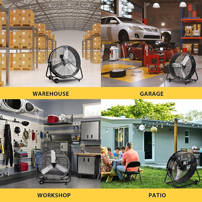 30Inch Industrial Drum Fan,14000CFM Heavy Duty Floor Fan, Powerful 3-Speed Air Circulator with 360° Tilt Castors,550W High