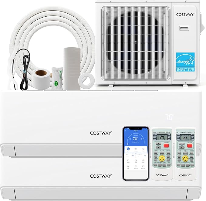 30k Dual 2 Zone Mini Split Air Conditioner, 23 SEER2 9000 BTU+ 12000 BTU, 208-230V, product image